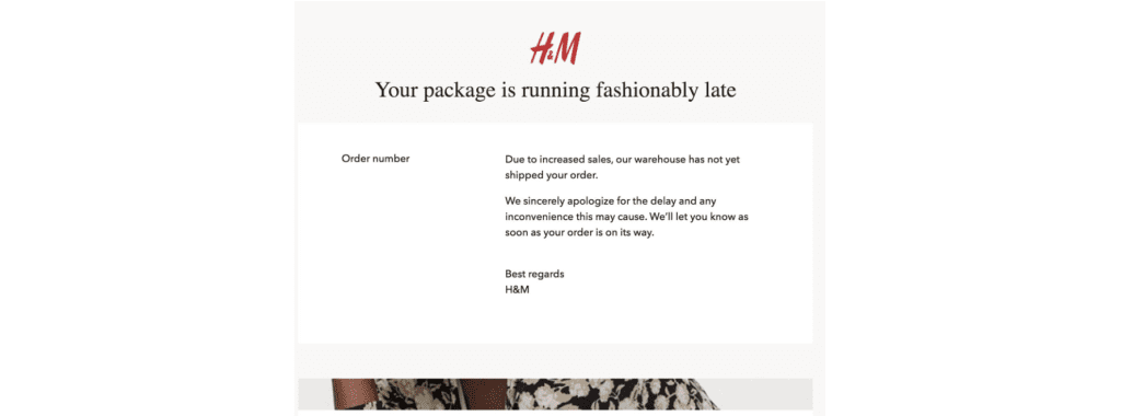 Brand messaging email from H&M clothing company