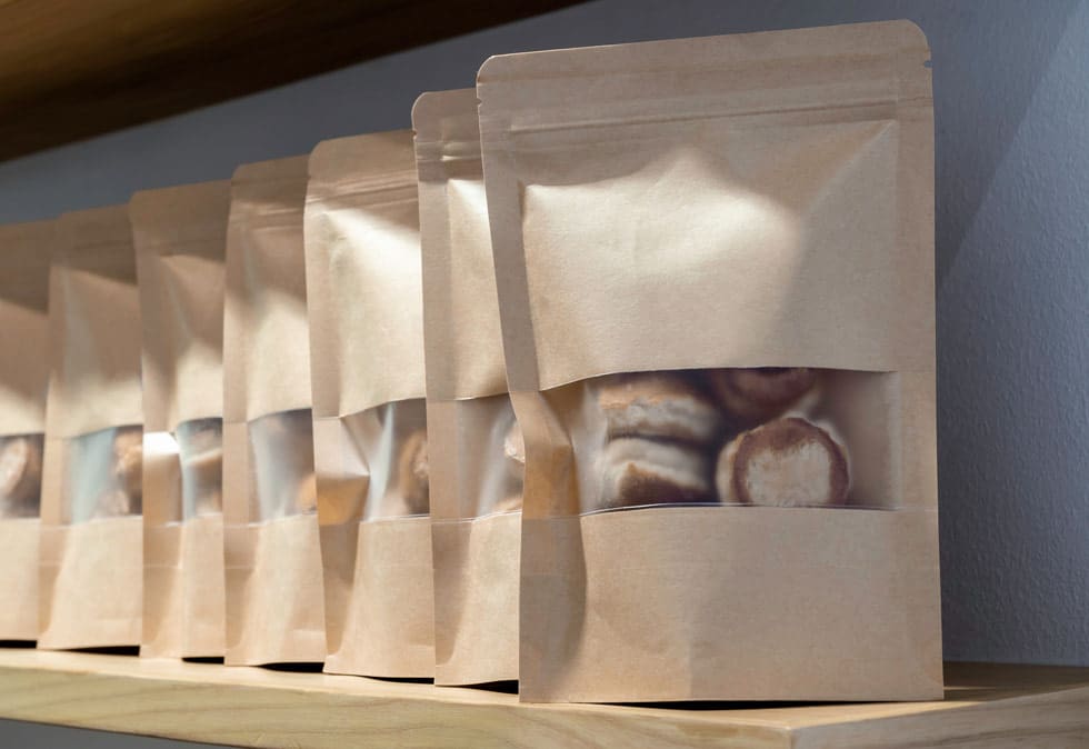 bags of product in eco-friendly packaging for sustainable marketing