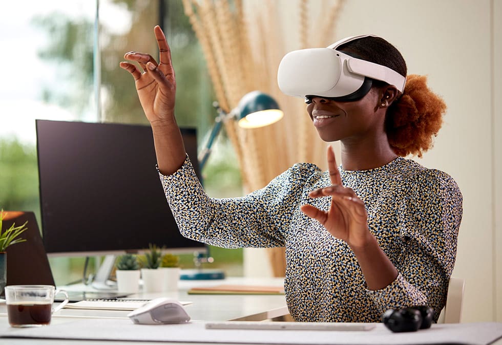 marketing trends 2024, woman with VR goggles